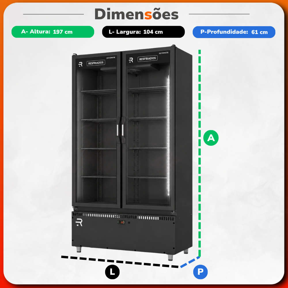 Autosserviço Expositor Vanguard Para Refrigerados 2 Portas Preto 0°C a 7 ºC ASVR2PPP 220V - Refrimate