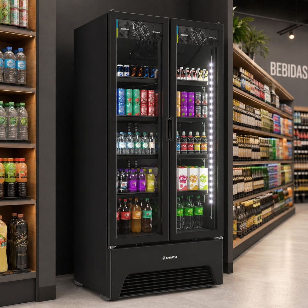 Refrigerador Expositor Vertical Bebidas Duas Portas Vidro 691/752L VB70AH All Black 220V - Metalfrio