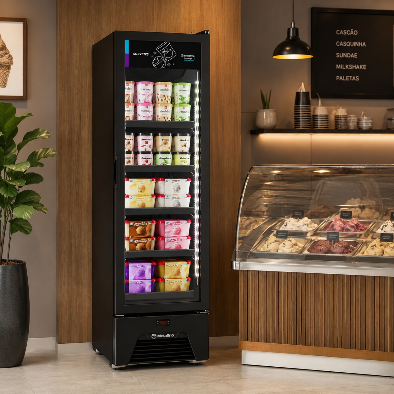 Freezer Vertical Preto 204/337 Litros Frost Free -18°C a -22ºC Slim Inverter All Black VF28 220V - Metalfrio