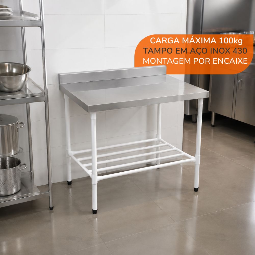 SEMINOVO - Mesa Bancada Multiuso Inox Tampo Espelho Pintada 90x70 - Refrimate