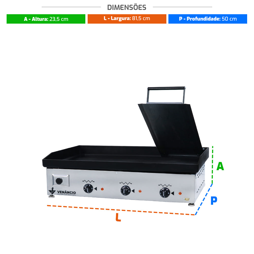 Chapa Bifeteira Elétrica Inox 80 Cm C/Prensa Ce80p Venâncio