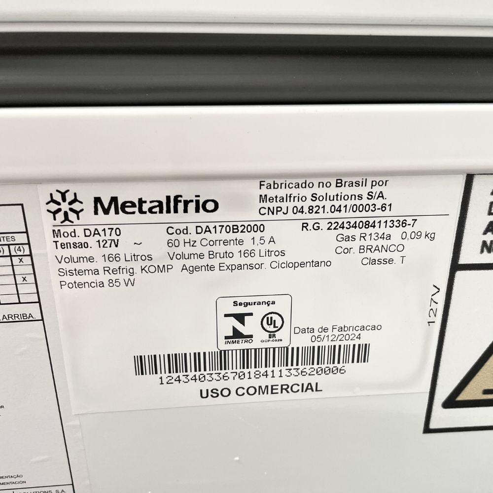 SEMINOVO - Freezer Refrigerador Congelador Horizontal Dupla Ação 166L DA170 127V - Metalfrio