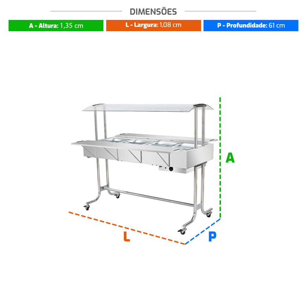 Buffet Estufa de Aquecimento Profissional Self Service Térmico 8 Cubas 1/2 GN EA8M – Venâncio