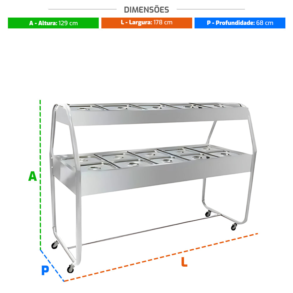 Buffet Estufa de Alimentação Termos Dupla 10 Cubas Quentes e 5 Cubas Frias EAD10T 220V - Venâncio