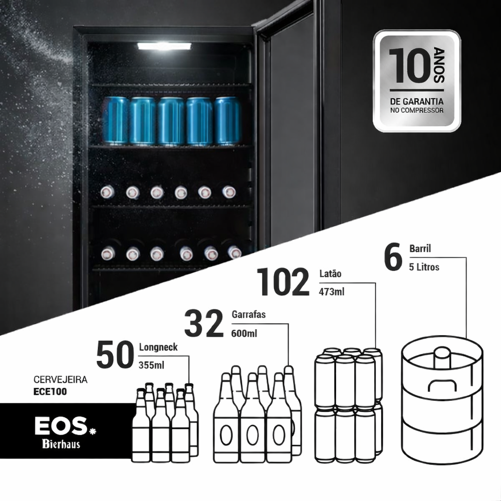 Cervejeira Visa Cooler 98L Porta De Vidro Frost Free -6°C a +10ºC ECE100 Bierhaus 220V - EOS B160383