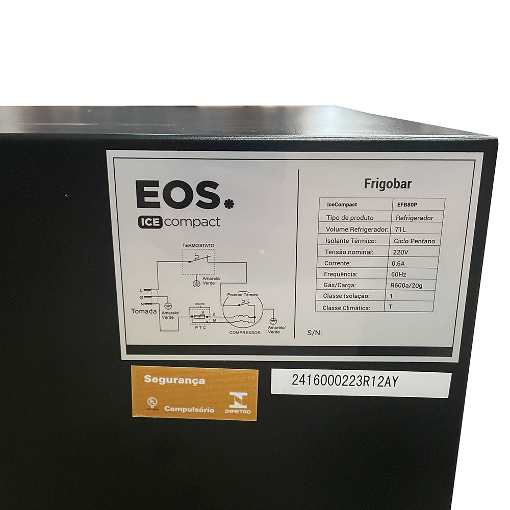 Semi - Frigobar Mini Refrigerador Doméstico Ice Compact 71l EFB81P 220V Preto - EOS
