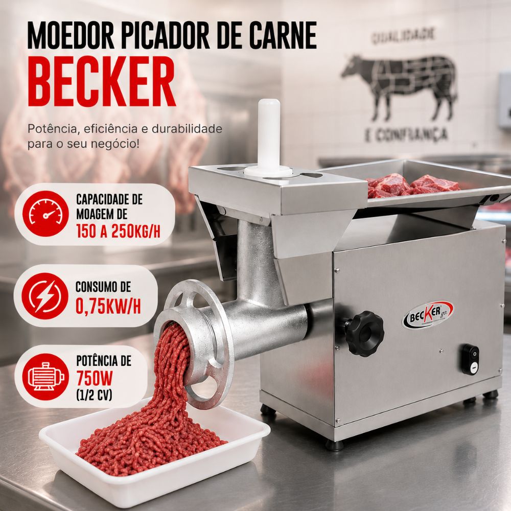 SEMINOVO - Moedor Picador Carne Boca 10 motor 1/2 HP MBI-10 Bivolt - Becker