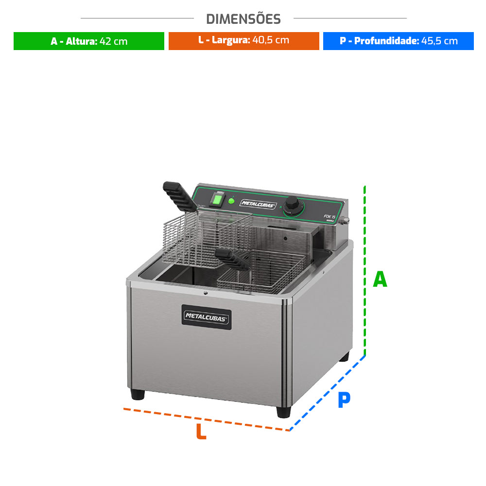 Fritadeira Industrial Elétrica Óleo 15L Zona Fria de Mesa FOE 15 M 8000W 220V - Metalcubas