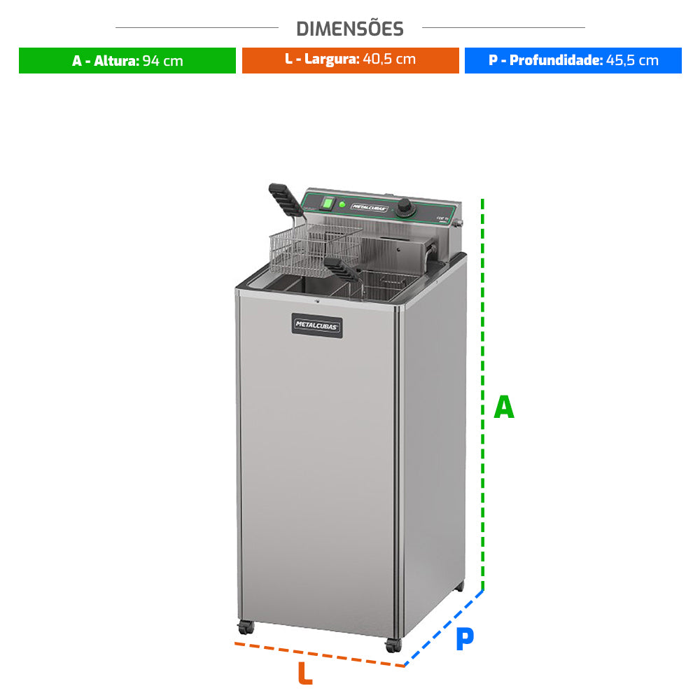 Fritadeira Industrial Elétrica Óleo 15l Monofásico 8000W FOE15 P 220V - Metalcubas