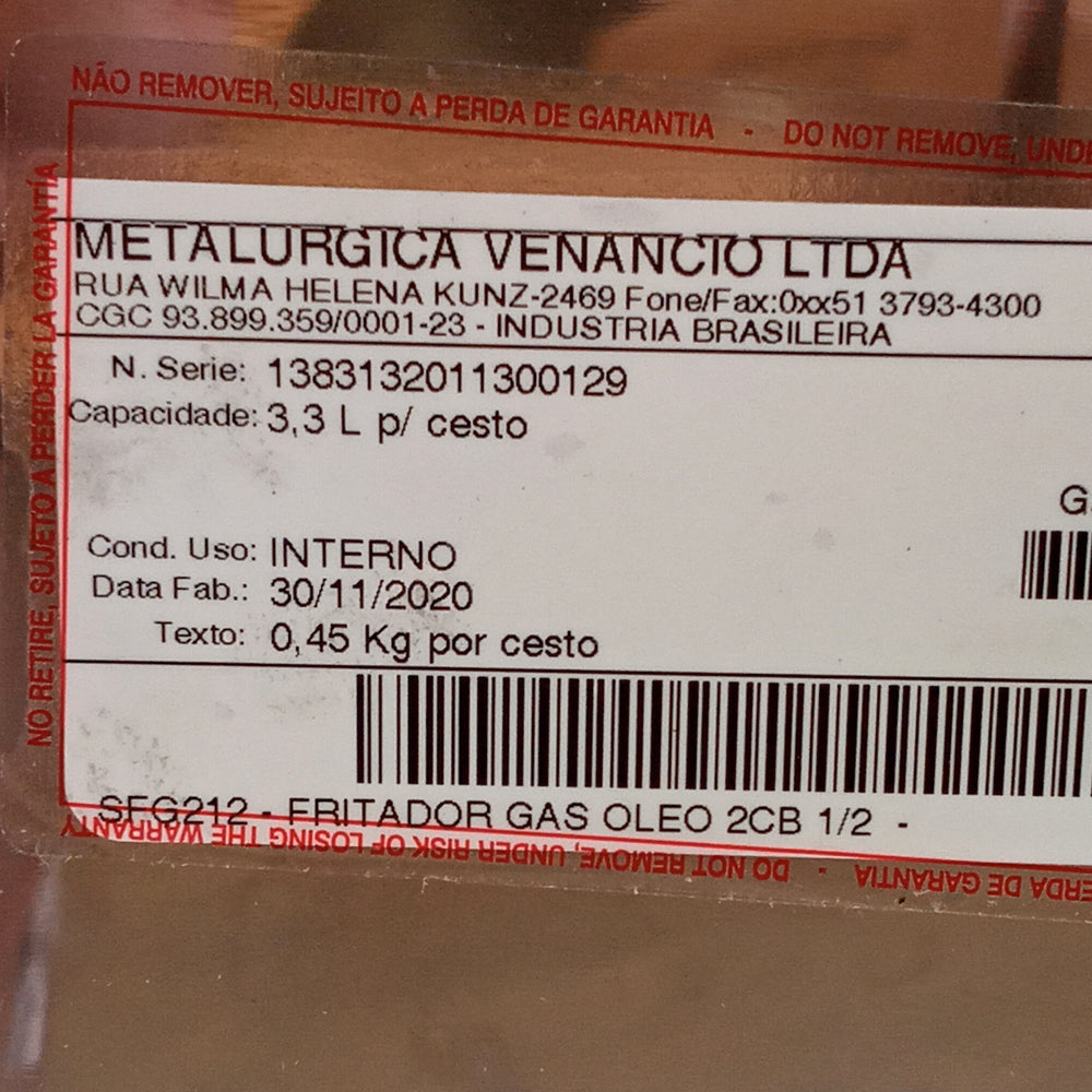 SEMINOVO - Fritador Gás Óleo 2 Cubas 1/2 SFG212 - Venâncio