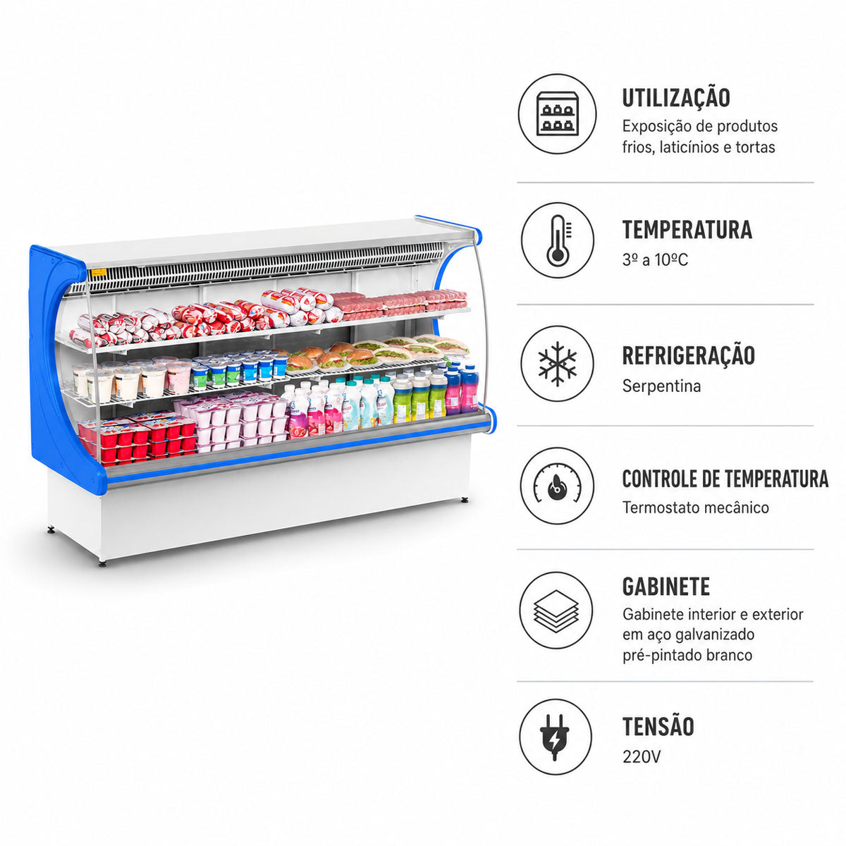 Câmara Panorâmica Vitrine Refrigerada Serpentina 1,80m, Vprs 1800 Azul 220v - Refrimate