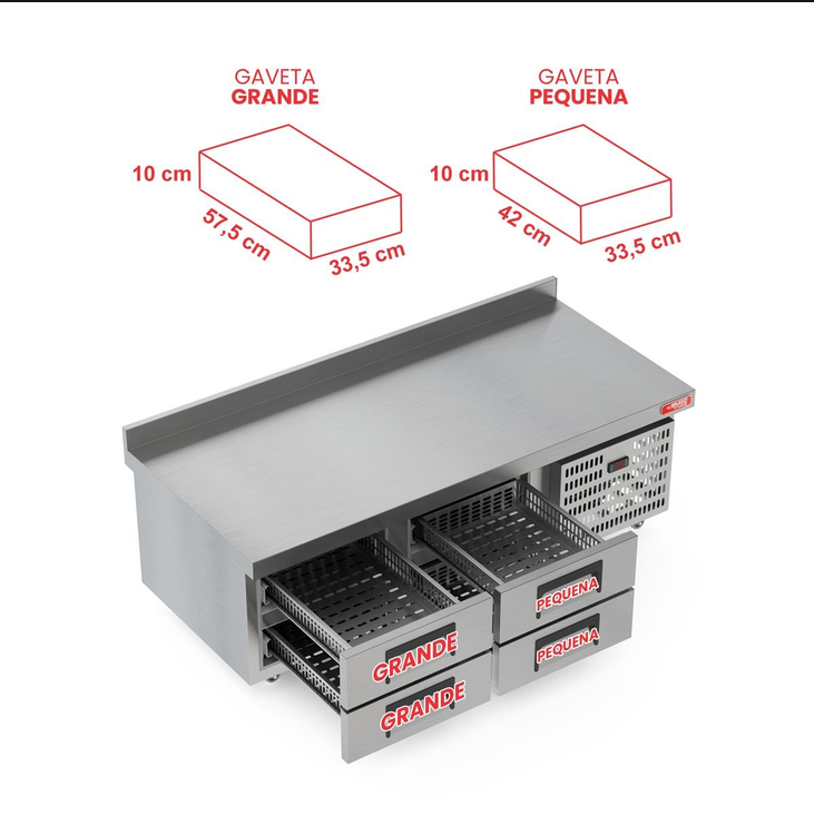 Balcão de Preparo Refrigrerado Ar Forçado 4 Gavetas Inox 0ºC a 10ºC 150cm BRG15 220v - Red Chameleon 364362-0
