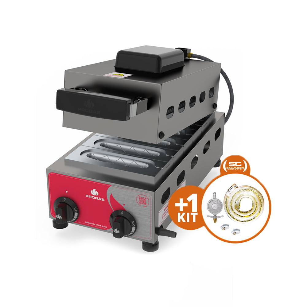 Kit Maquina De Crepe a Gás Prensa Crepes Suiço 6 Cavidades PRK-60G + Kit Gás - Progás