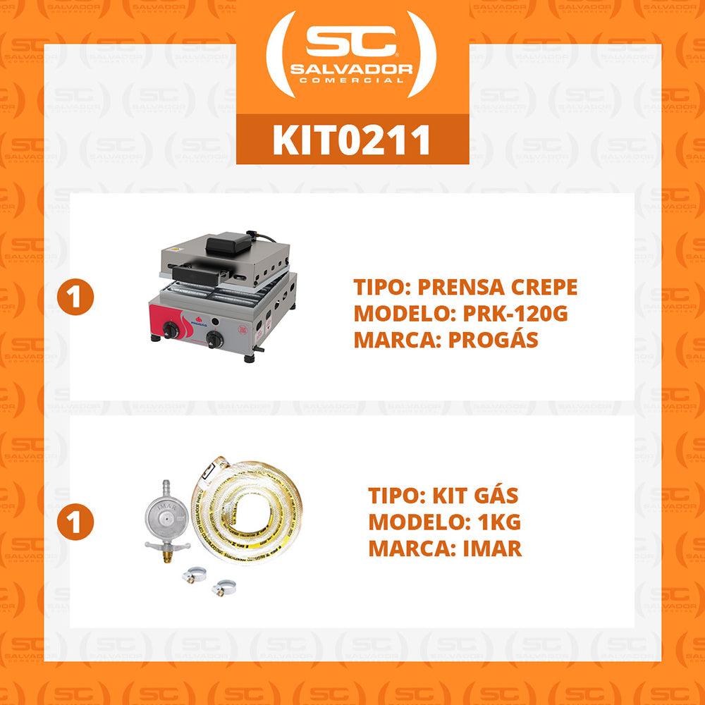 Kit Maquina De Crepe a Gás Prensa Crepes Suíço 12 Cavidades PRK-120g + Kit Gás - Progás