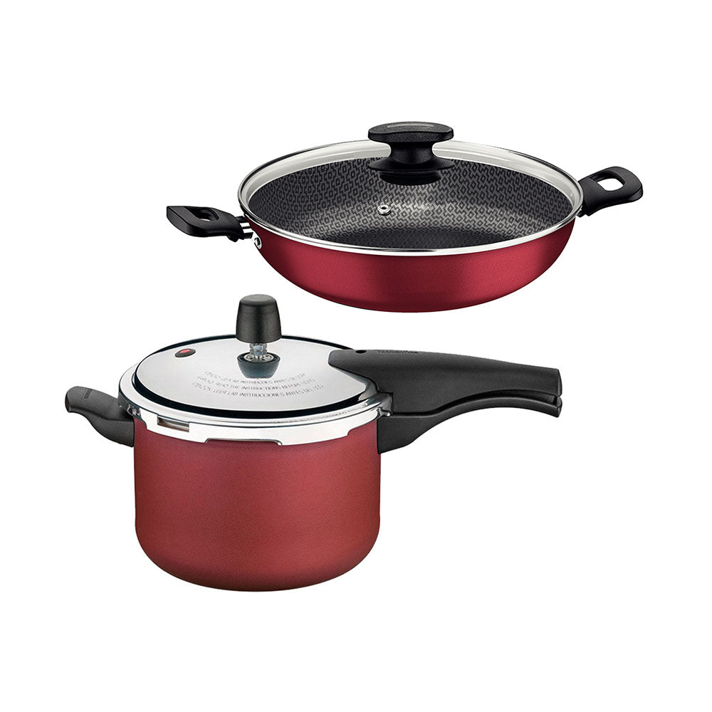 Kit Panela de Pressão 4,5 Vancouver Vermelha + 1 Panela WOK 28cm - Tramontina
