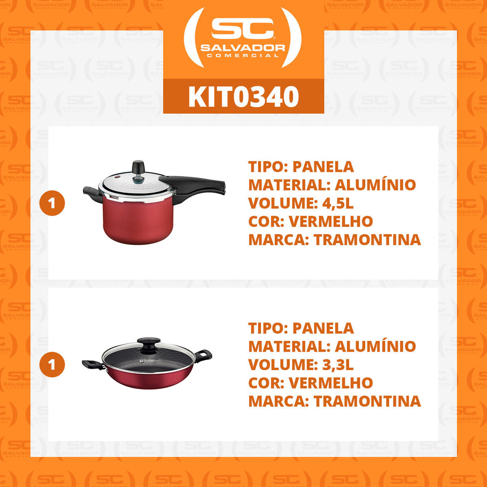 Kit Panela de Pressão 4,5 Vancouver Vermelha + 1 Panela WOK 28cm - Tramontina