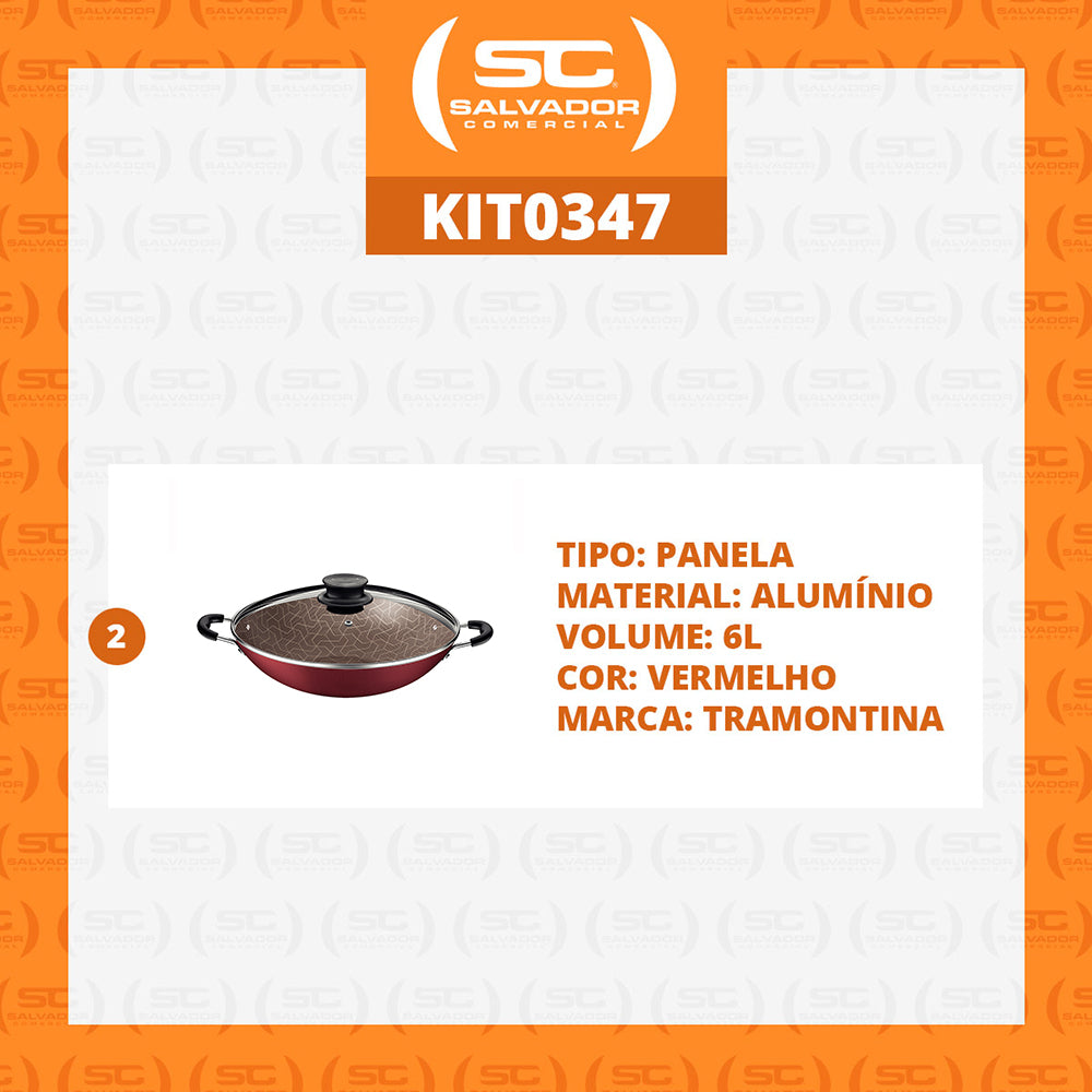 Kit  2 Panelas Wok 6L Alumínio 36 Cm Paris Vermelho - Tramontina