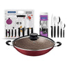 Kit - Panela Wok 6L 36 Cm Vermelho + 1 Faqueiro 30pç + 1 Conjunto Facas 9pç - Tramontina