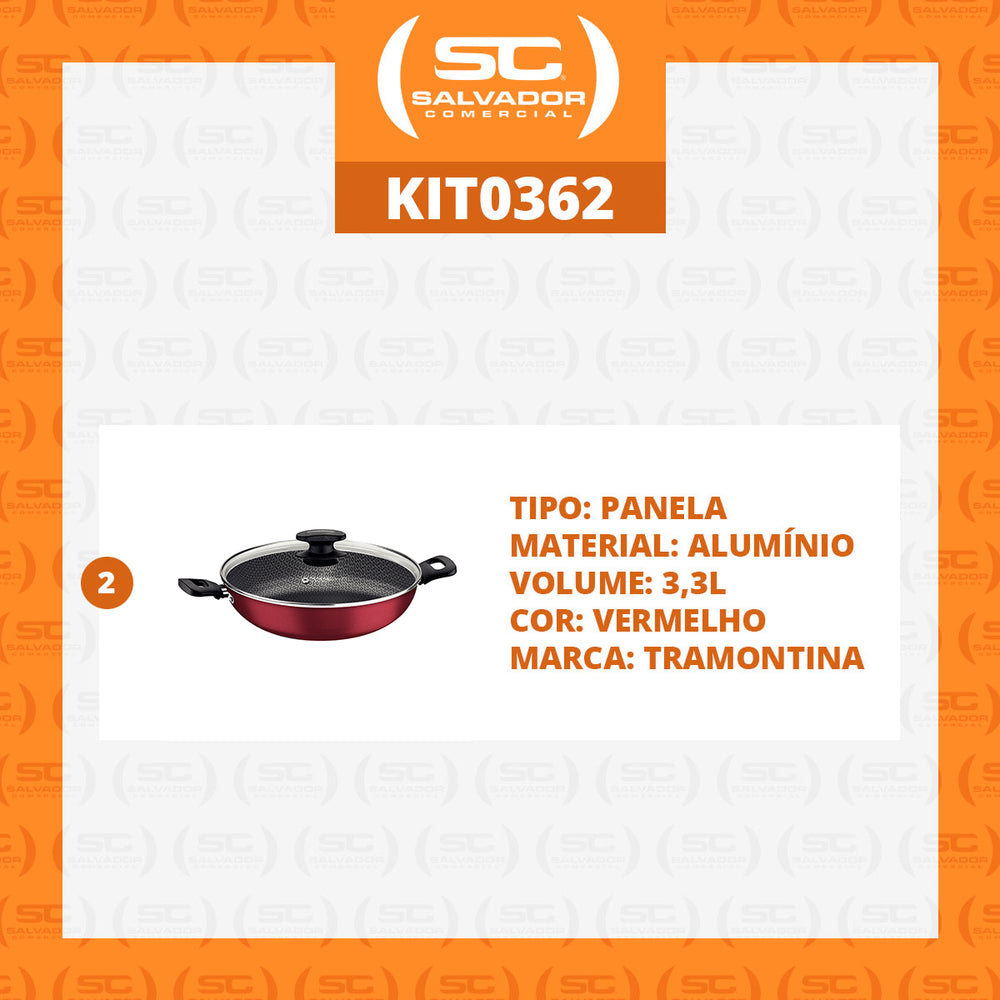 Kit - 2 Panelas Wok Alumínio 28cm Loreto Vermelho - Tramontina