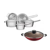 Kit - Jogo de Panelas Allegra 5 Pçs Inox + Panela Wok Alumínio Paris 36cm Vermelha - Tramontina