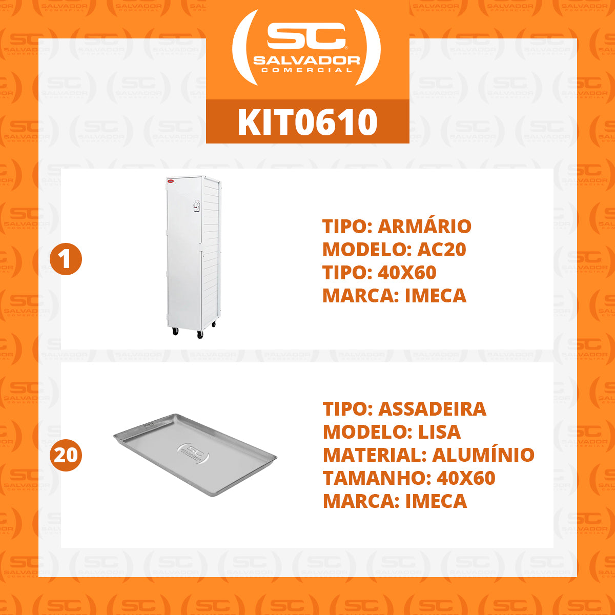 Kit - Armário Crescimento 20 Níveis 60x40 AC20 + 20 Assadeiras Forma Alumínio - Imeca