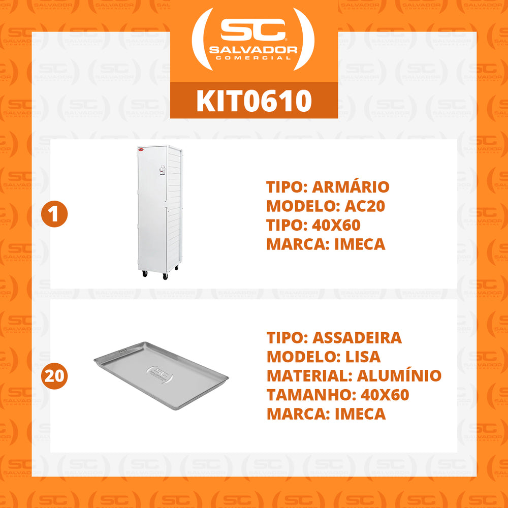 Kit - Armário Crescimento 20 Níveis 60x40 AC20 + 20 Assadeiras Forma Alumínio - Imeca