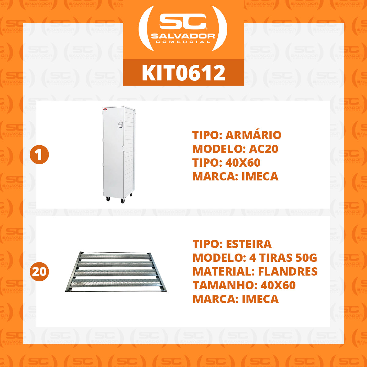 KIT - Armário Crescimento 20 Níveis 60x40 AC20 + 20 Esteiras 4 Talas Tiras 7cm Flandres 50g - Imeca