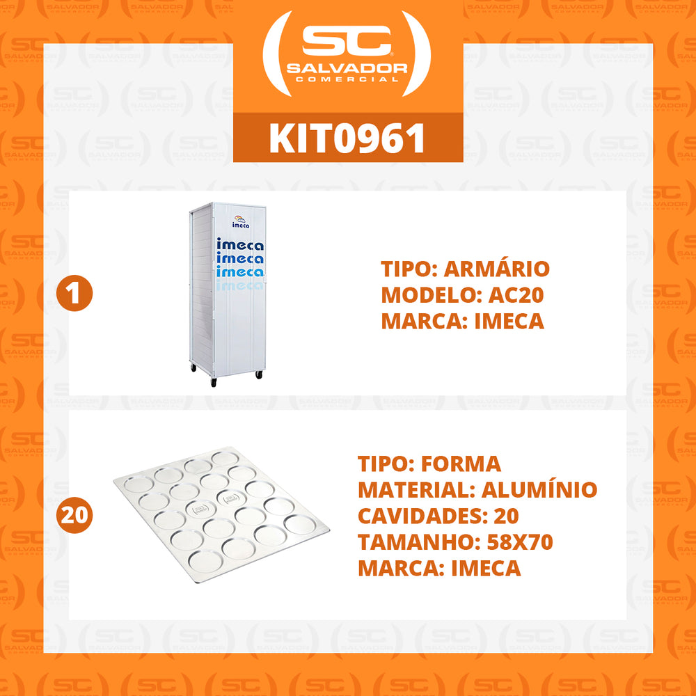 Kit Armário De Crescimento Imeca + 20 Assadeiras Pão Hambúrguer 20 Cav. Alumínio. 58x70 - Imeca