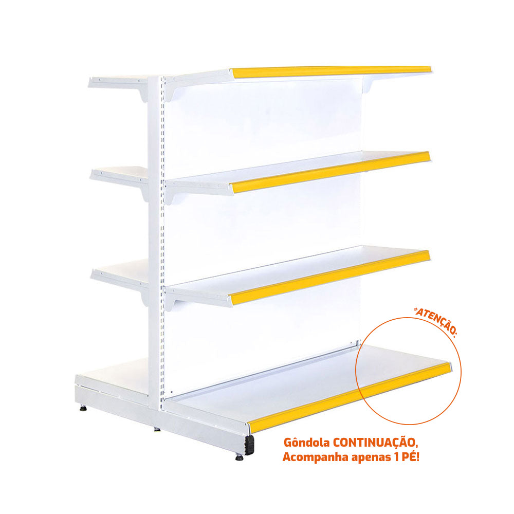 Gôndola Prateleira New Plus 1,40 Central Continuação GCC - Sa Gôndolas Porta Etiquetas Amarelo