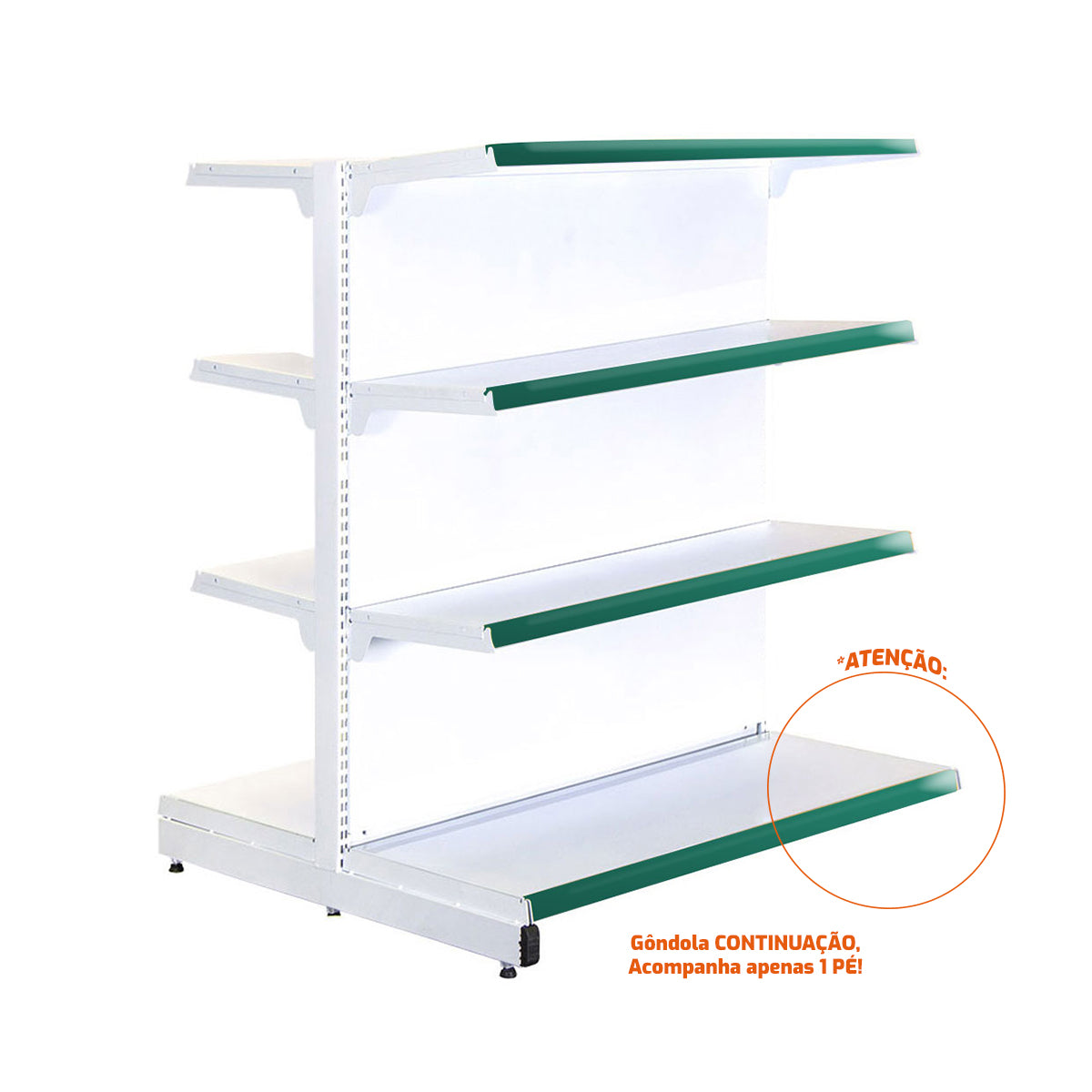 Gôndola Prateleira New Plus 1,40 Central Continuação GCC - Sa Gôndolas Porta Etiquetas Verde