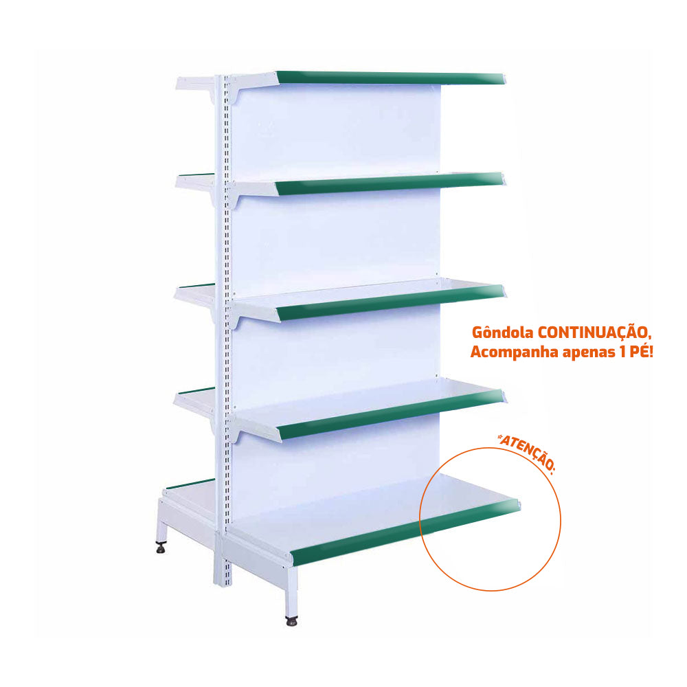 Gôndola Prateleira New Plus 1,70 Central Continuação GCC - Sa Gôndolas Porta Etiquetas Verde