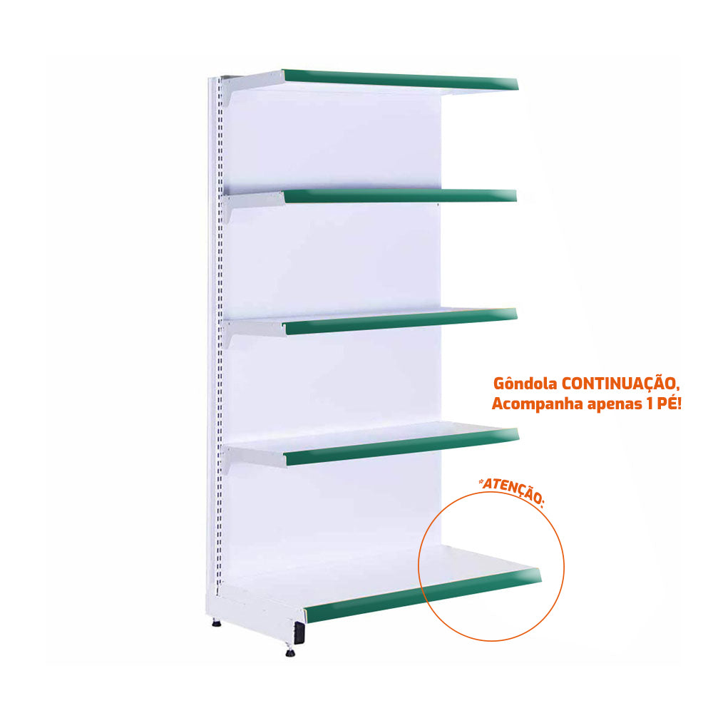 Gôndola Prateleira New Plus 1,70 Parede Continuação GPC - Sa Gôndolas Porta Etiquetas Verde