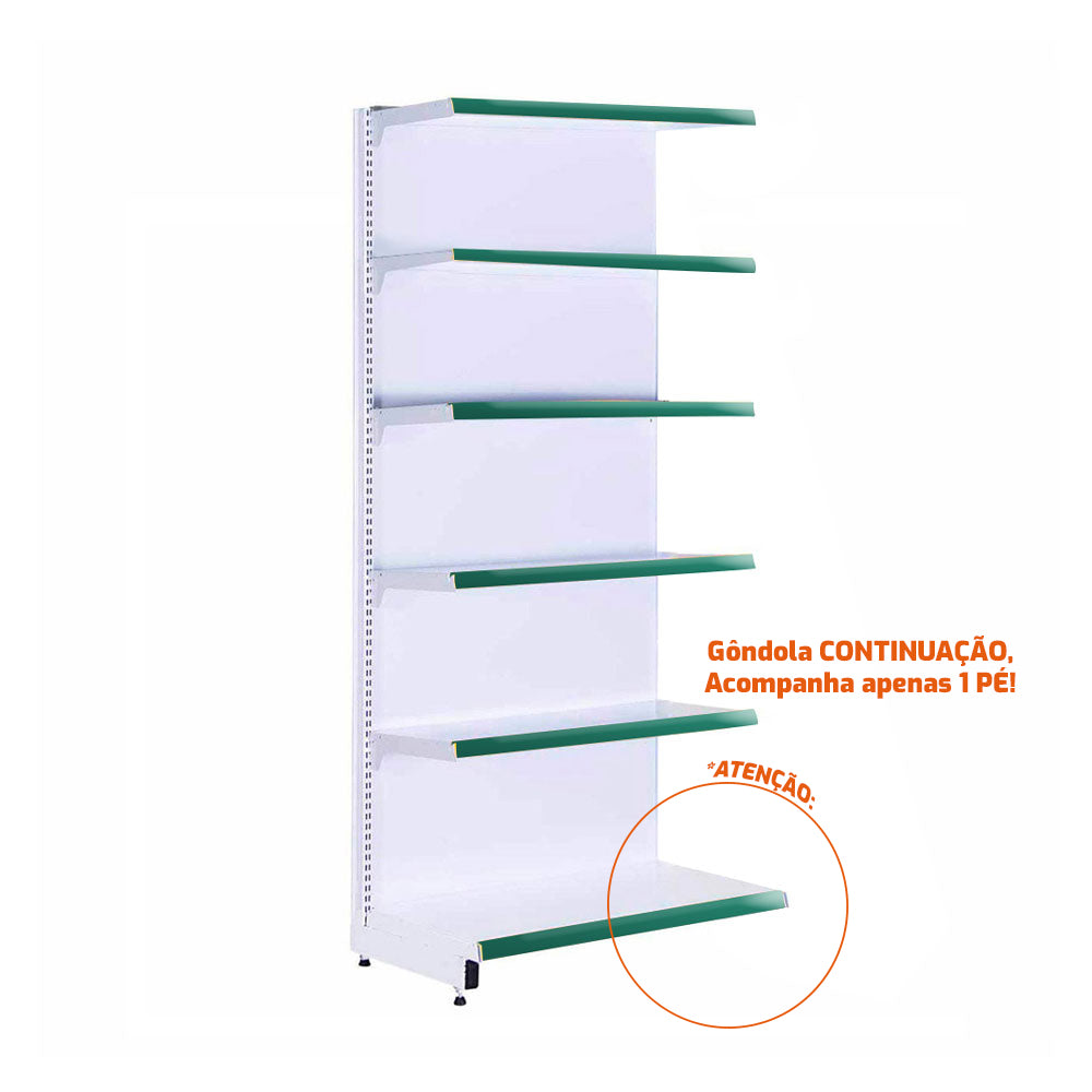 Gôndola Prateleira New Plus 2,00 Parede Continuação GPC - Sa Gôndolas Porta Etiquetas Verde