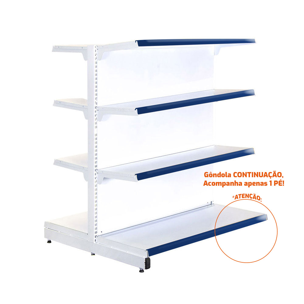 Gôndola Prateleira New Plus 1,40 Central Continuação GCC - Sa Gôndolas Porta Etiquetas Azul