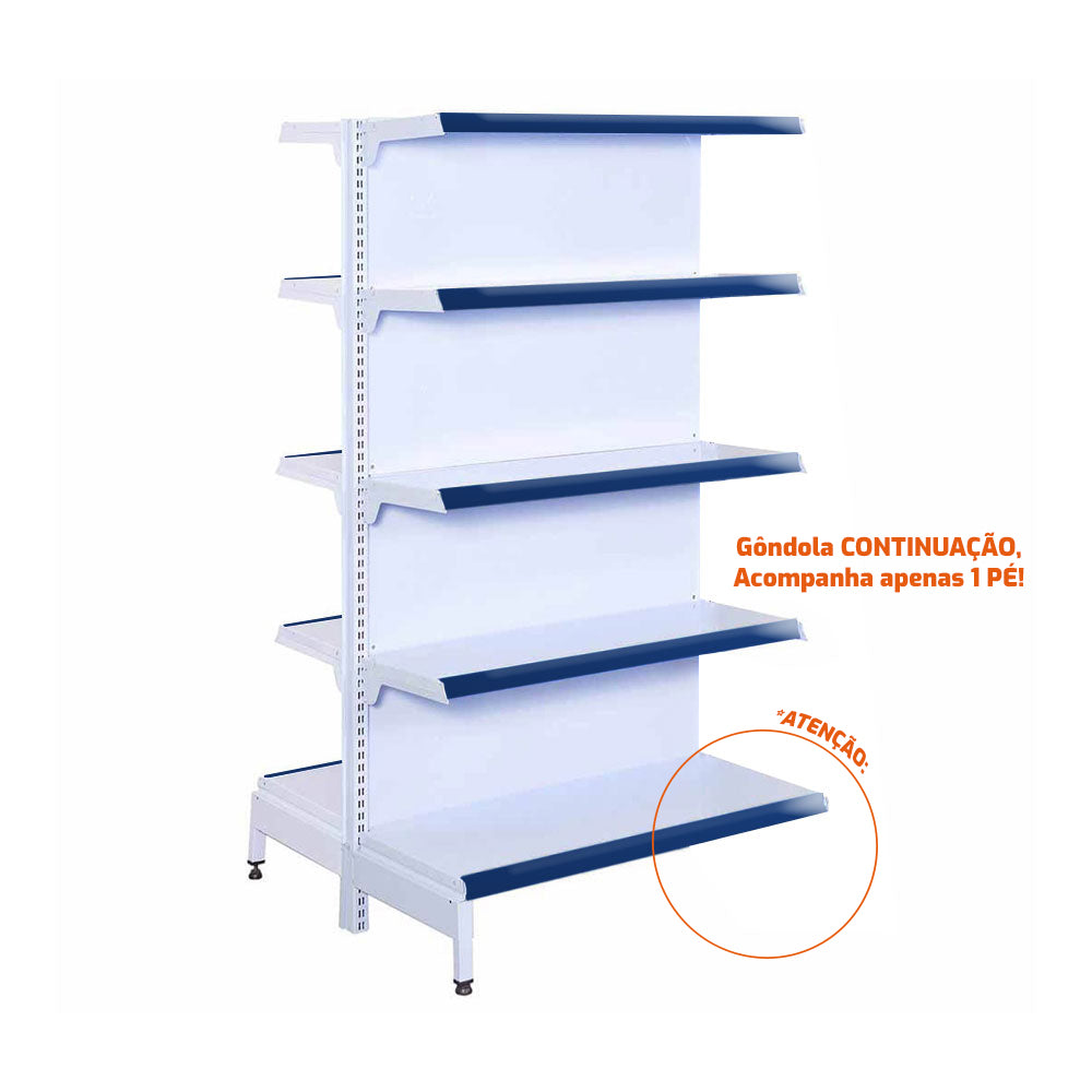 Gôndola Prateleira New Plus 1,70 Central Continuação GCC - Sa Gôndolas Porta Etiquetas Azul