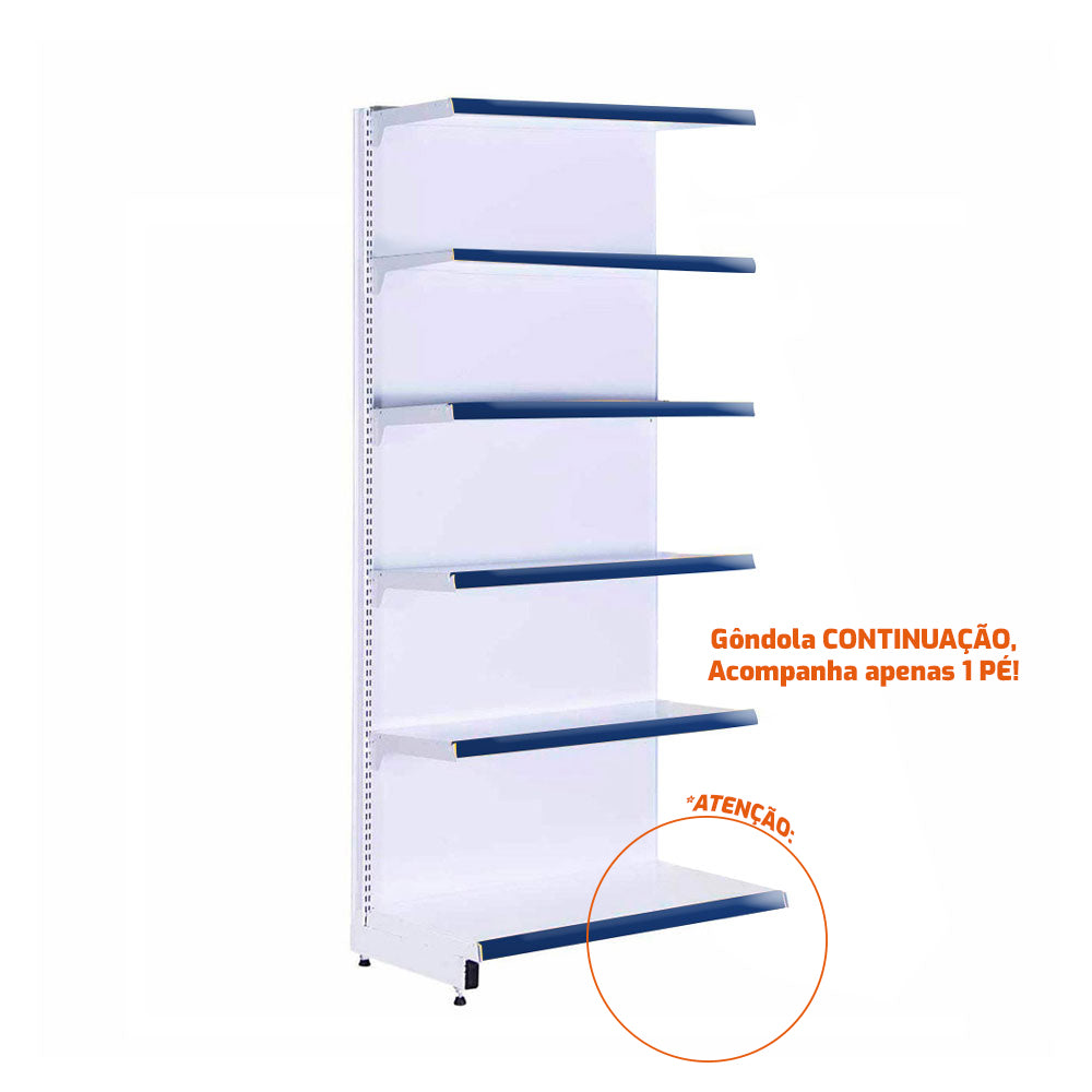 Gôndola Prateleira New Plus 2,00 Parede Continuação GPC - Sa Gôndolas Porta Etiquetas Azul