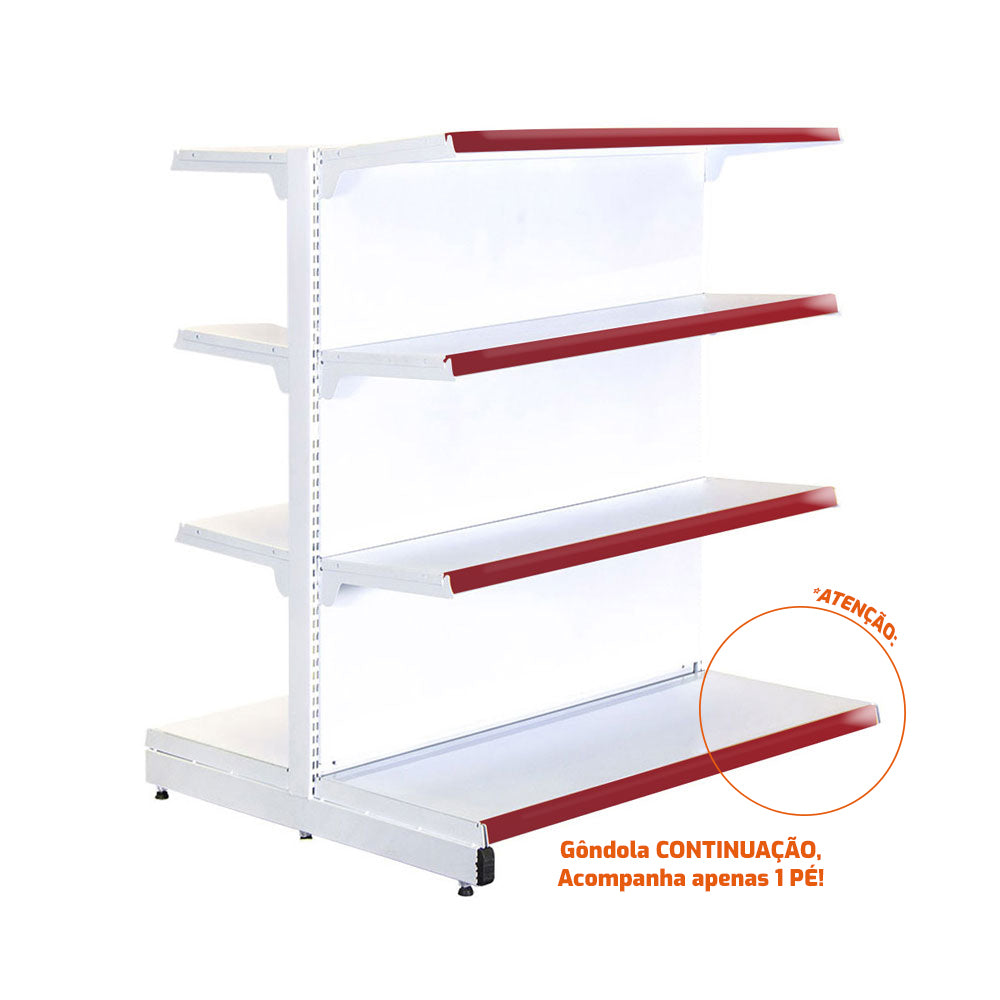 Gôndola Prateleira New Plus 1,40 Central Continuação GCC - Sa Gôndolas Porta Etiquetas Vermelho