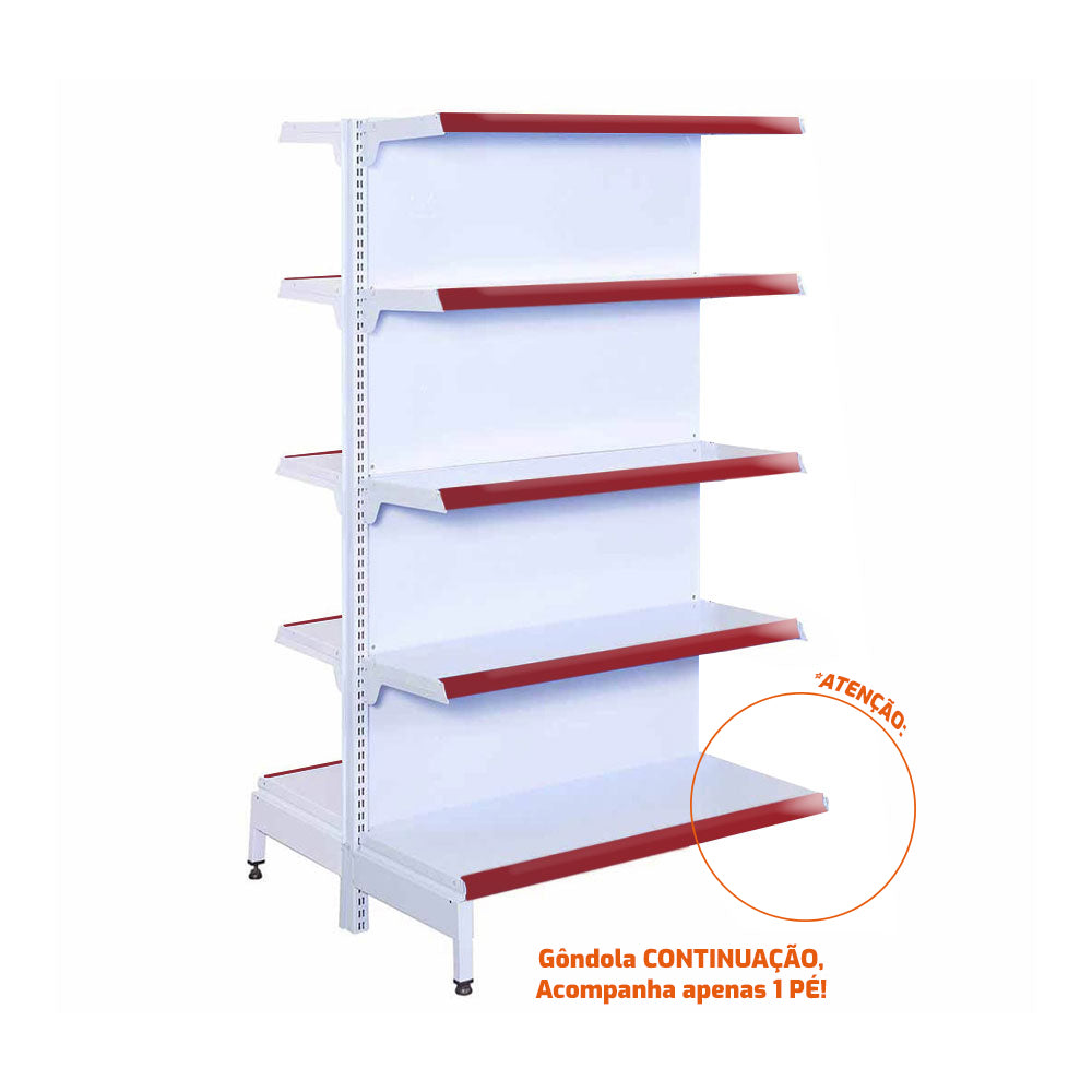 Gôndola Prateleira New Plus 1,70 Central Continuação GCC - Sa Gôndolas Porta Etiquetas Vermelho