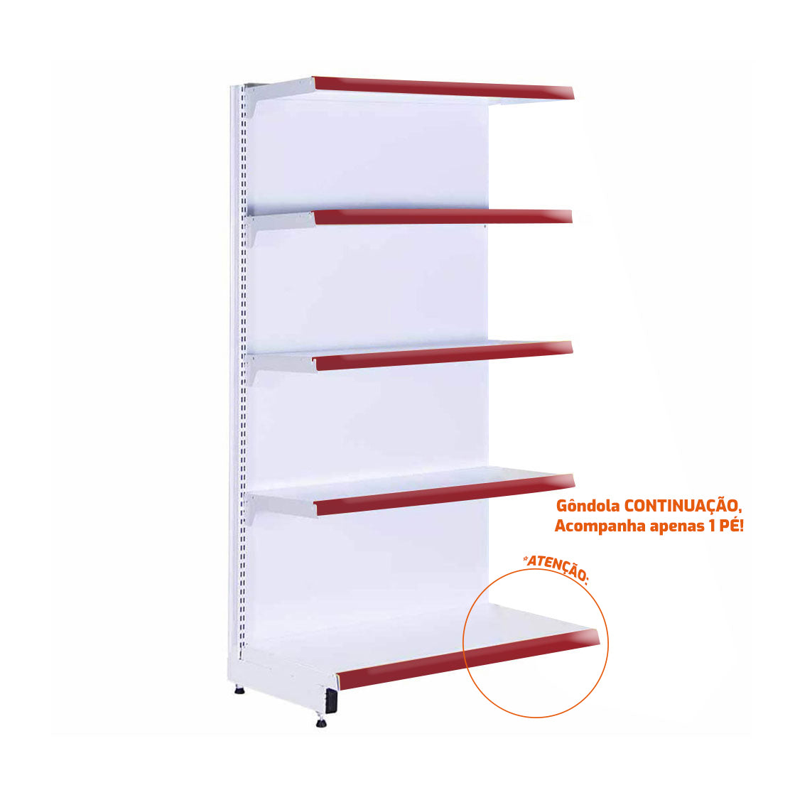 Gôndola Prateleira New Plus 1,70 Parede Continuação GPC - Sa Gôndolas Porta Etiquetas Vermelho