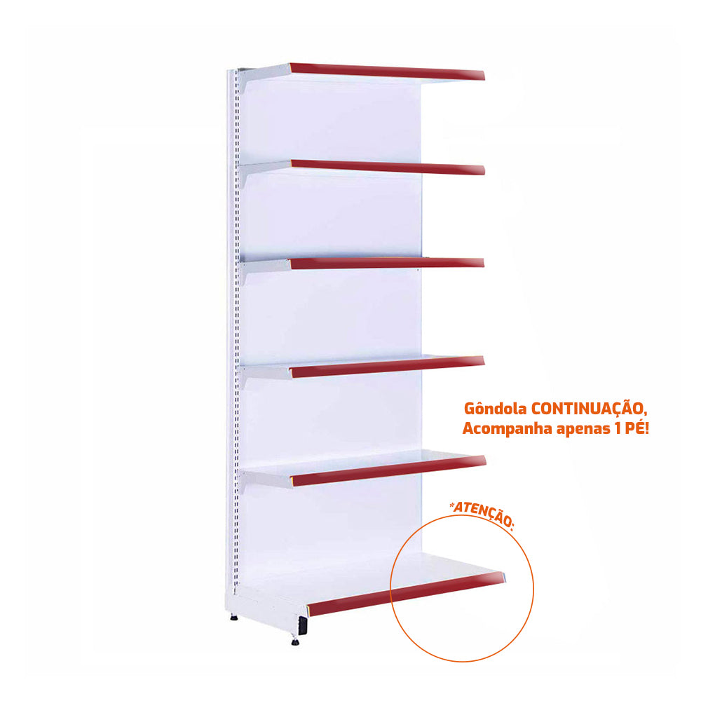 Gôndola Prateleira New Plus 2,00 Parede Continuação GPC - Sa Gôndolas Porta Etiquetas Vermelho