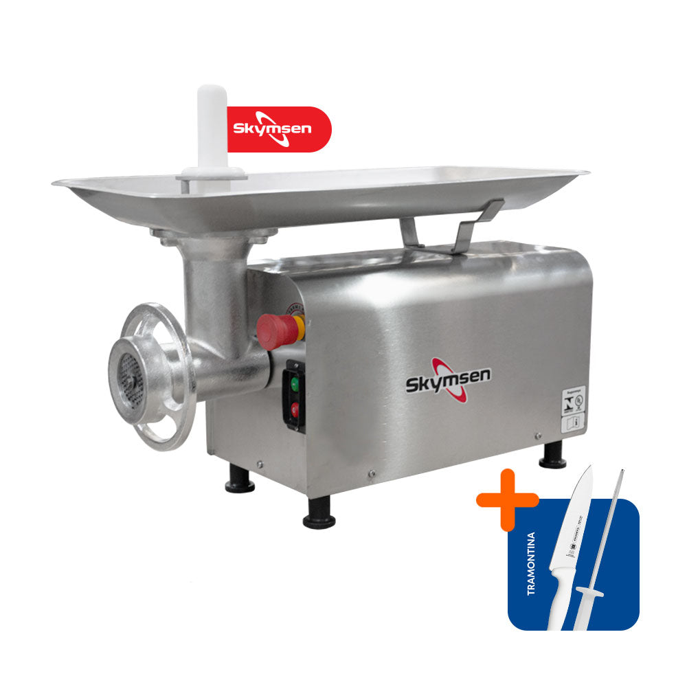 Picador Moedor De Carne Açougue Profissional 0,5 CV Boca 10 PS10m 127v Skymsen + Faca + Chaira
