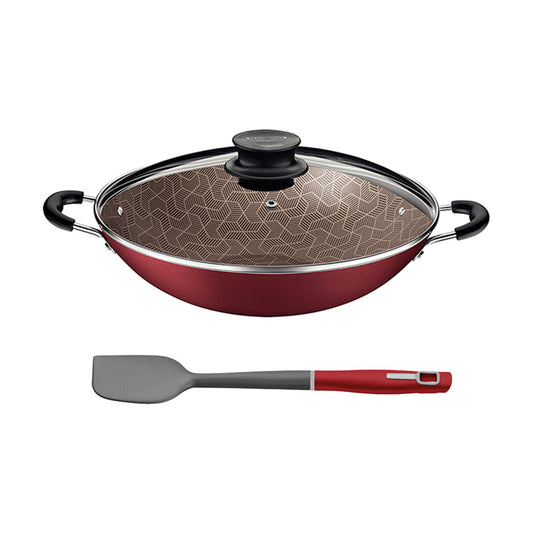 Panela Wok Paris Alumínio Antiaderente 36cm e Espátula de Silicone Verano Vermelho - Tramontina