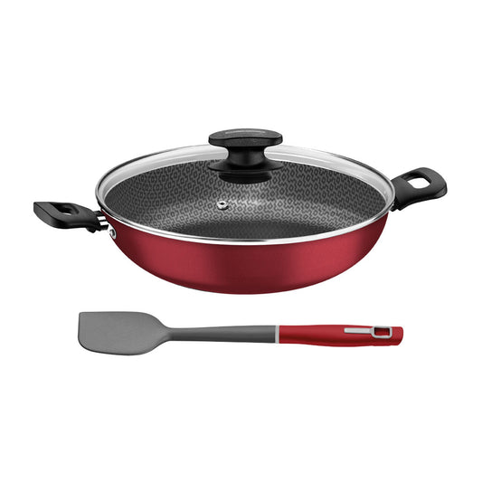 Panela Wok Loreto Alumínio Antiaderente 28cm e Espátula de Silicone Verano Vermelho - Tramontina