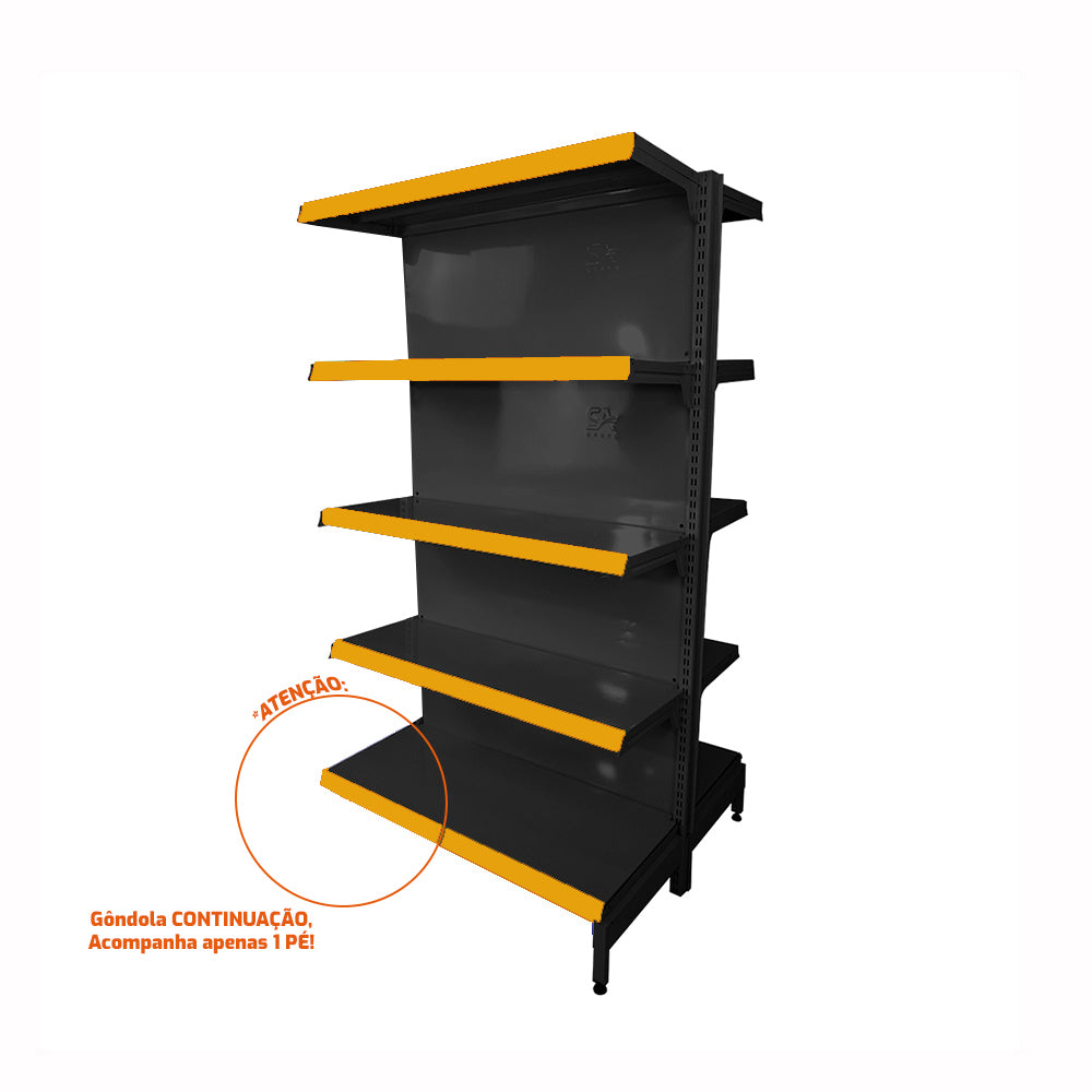 Gôndola Prateleira Preta New Plus 1,70 Central Continuação GCC - Sa Gôndolas Porta Etiquetas Amarelo