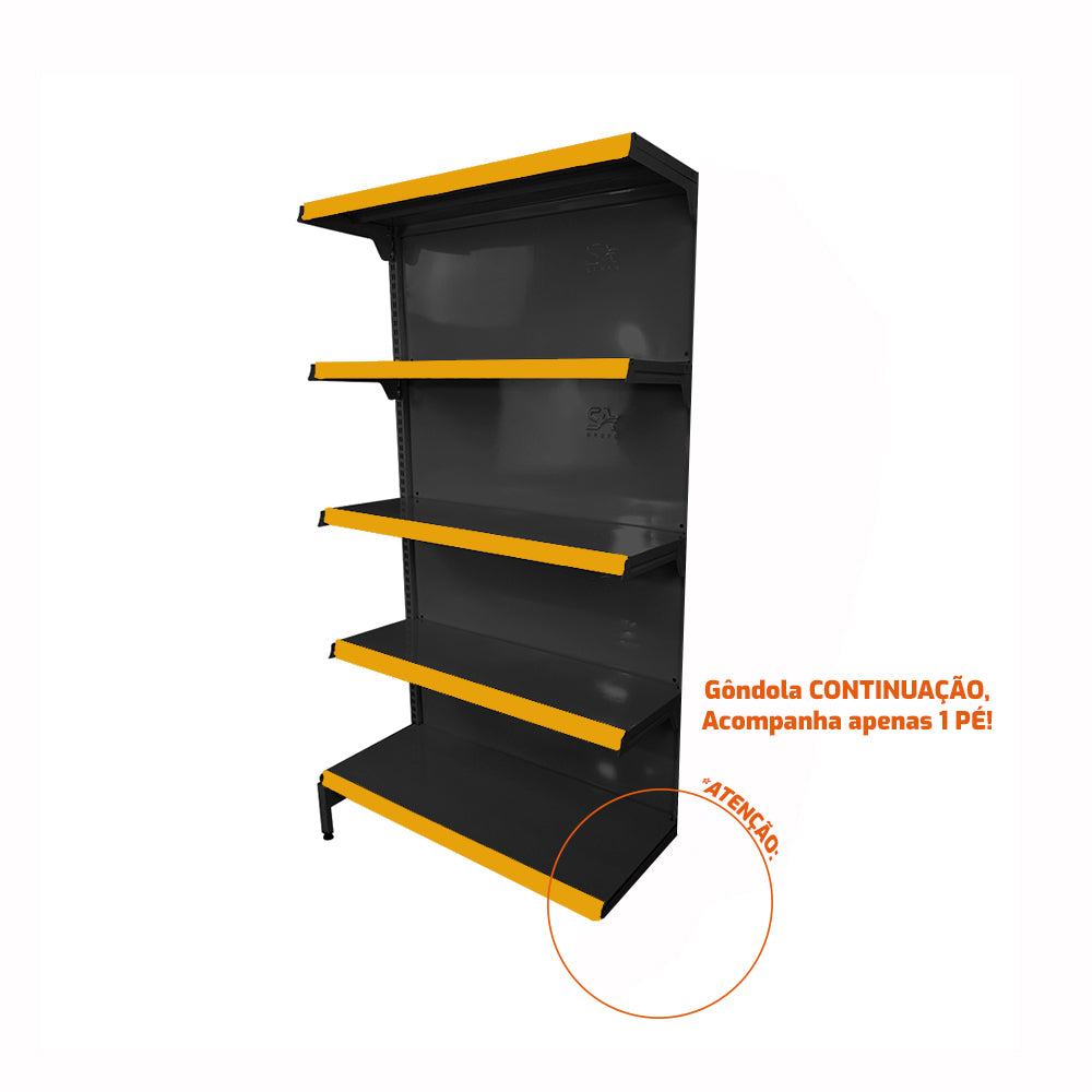 Gôndola Prateleira Preta New Plus 1,70 Parede Continuação GPC - Sa Gôndolas Porta Etiquetas Amarelo