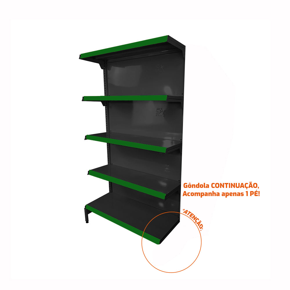 Gôndola Prateleira Preta  New Plus 1,70 Parede Continuação GPC - Sa Gôndolas Porta Etiquetas Verde