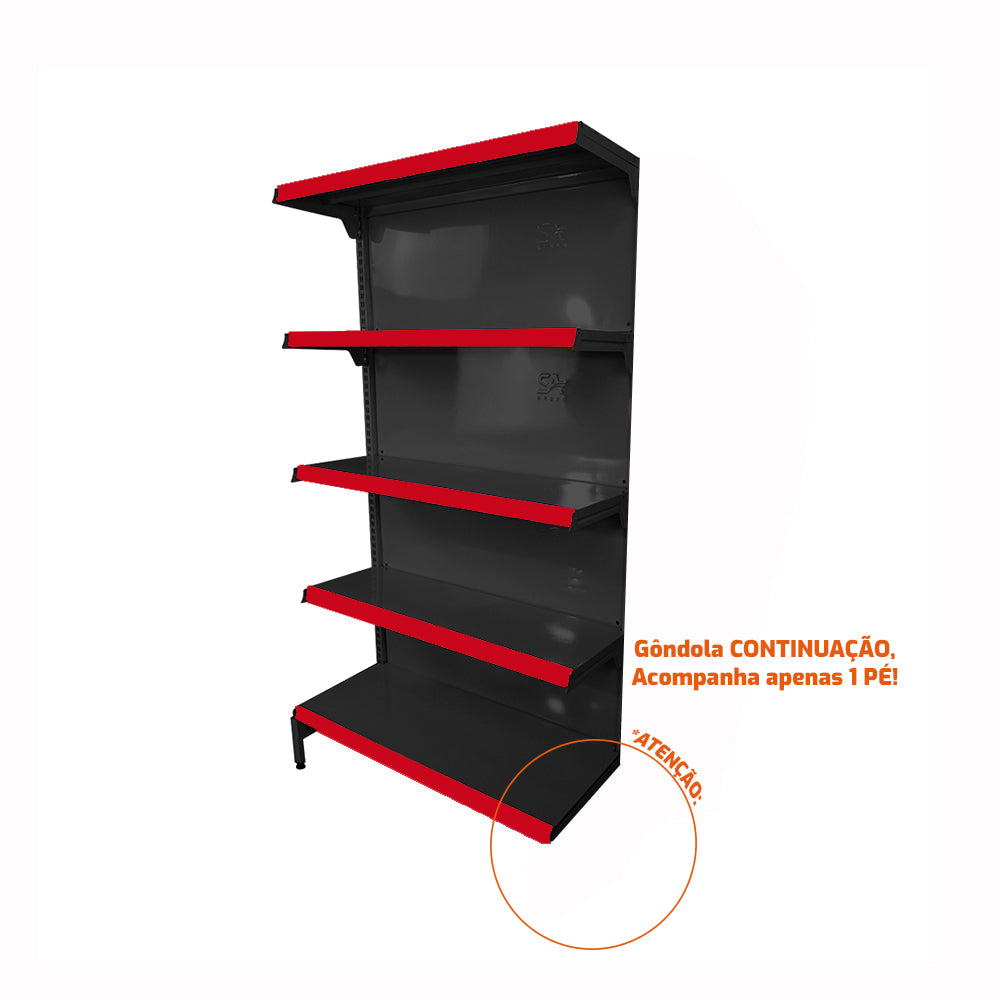 Gôndola Prateleira Preta New Plus 1,70 Parede Continuação GPC - Sa Gôndolas Porta Etiquetas Vermelho