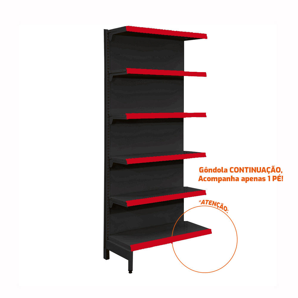 Gôndola Prateleira Preta  New Plus 2,00 Parede Continuação GPC - Sa Gôndolas Porta Etiquetas Vermelho