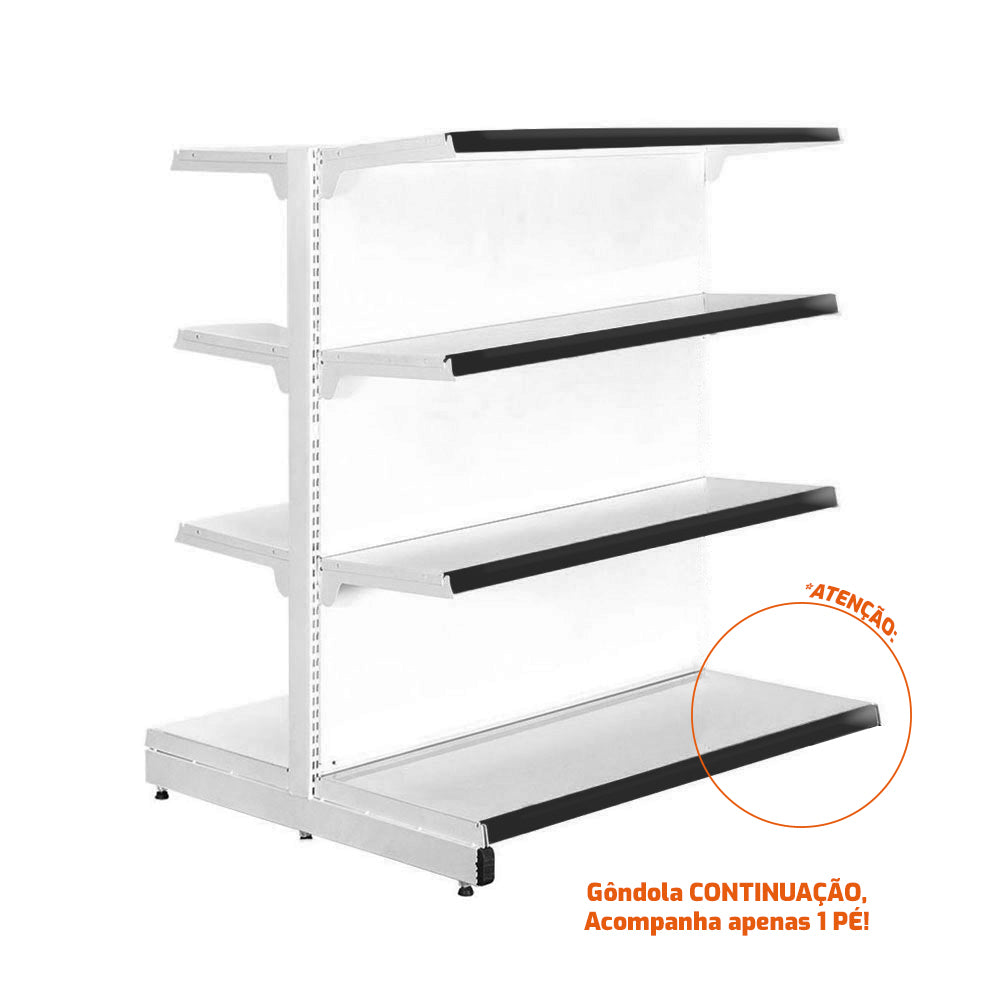 Gôndola Prateleira New Plus 1,40 Central Continuação GCC - Sa Gôndolas Porta Etiquetas Preto