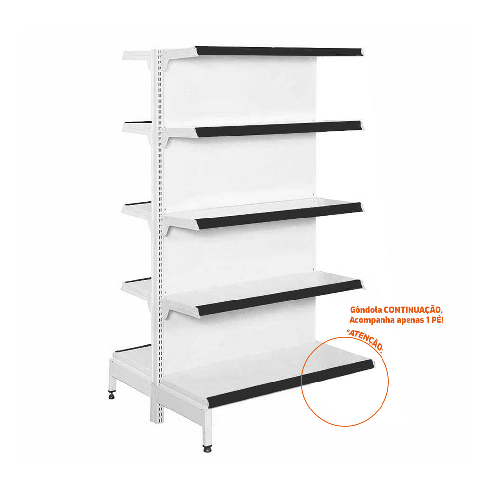 Gôndola Prateleira New Plus 1,70 Central Continuação GCC - Sa Gôndolas Porta Etiquetas Preto
